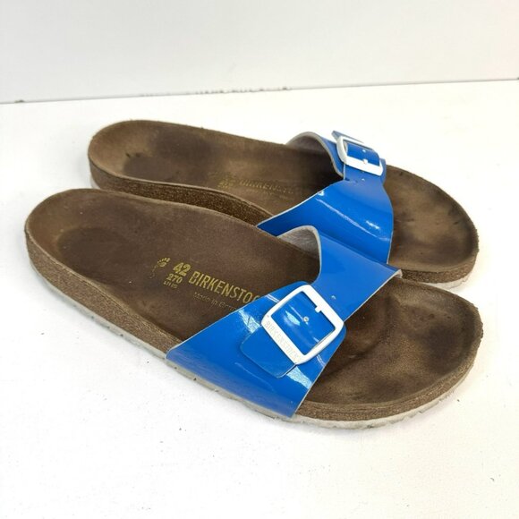 Birkenstock Madrid Sandals Womens Size 42 US 11 Blue Patent Slip On Comfort Shoe - Picture 1 of 11